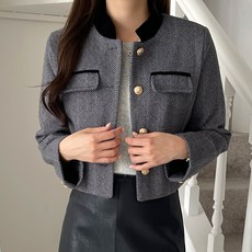 TANIZ LANOPE 賓客穿搭 單排扣 撞色翻領 短版 女款 粗花呢 羊毛 外套