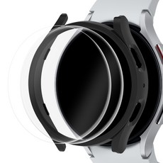 Imall Galaxy Watch 全覆蓋保護殼 + 9H高硬度鋼化玻璃膜 2片組, 黑色, 1個