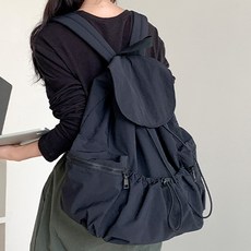 MissBaek 女款Huggins束口尼龍後背包, 黑色