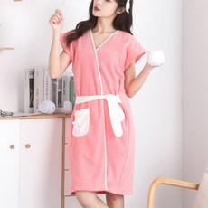 PEONIST 女款蝴蝶結口袋睡眠家居浴袍