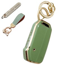 루루형제 기아 호환 자동차 프리미엄 TPU 키 케이스 + 번호키링 + 가죽 스트랩, 올리브그린, AK-04