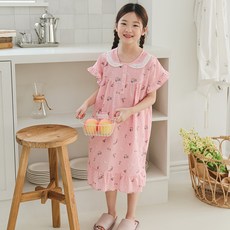 Jjiniya 女童海灘風短袖連身睡裙