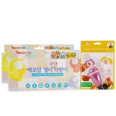 예꼬맘 실리콘 턱받이 2p + 트위스트 과즙망+리필망, 랜덤발송(턱받이), 핑크(과즙망), 1세트