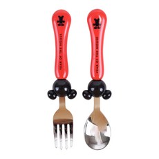 LILFANT 米奇標誌不鏽鋼湯匙叉子組, 紅色, 1組