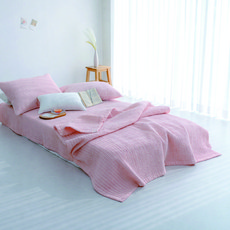 하프데이 국내 제조 피그먼트 60수 순면 줄누비 이불 스프레드, 파우더핑크