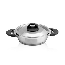 CROBELL 電磁爐適用3層不鏽鋼雙耳淺燉鍋7.2mm+鍋蓋, 20cm, 混色