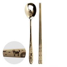 Willive 韓國產304不鏽鋼帶筷, 1組, 狗, 勺子+筷子