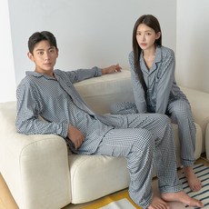 DOSSY 情侶款柔軟格子長袖睡衣上下套裝 D-9907