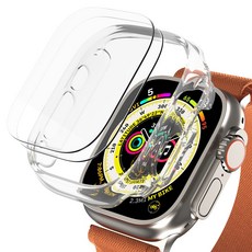 MOLAN CANO 超薄 Apple Watch Ultra 螢幕鋼化玻璃保護貼 49mm 2入 + 超薄透明保護殼組合, 透明