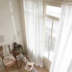 BELLELIFE 蕾絲緞帶窗簾, 白色
