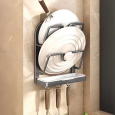 格萊達達 超強力吸盤式壁掛砧板抹布多用途鍋蓋架 雙層, 灰色, 1個