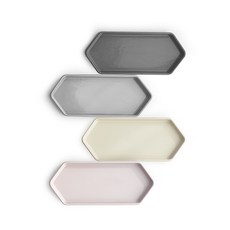 PRELUDE 奶油色六角長盤 4件組, 1套, 長盤 4p, 粉紅色 + 象牙白 + 灰色 + 炭灰色