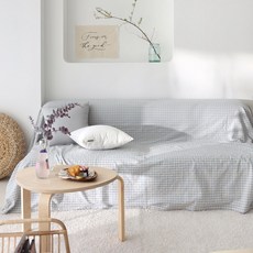 BELLELIFE 水洗格紋沙發套, 1個, 柔和藍色