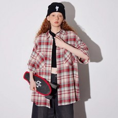 PEONIST 女款寬鬆格紋圖案休閒百搭襯衫