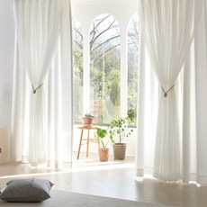 素色蕾絲窗簾套組, 白色