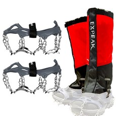 Expeak 툰드라 13爪冰爪 + 硬殼收納盒 + 피나클 長筒雪套組, 灰色(冰爪), 紅色(雪套)