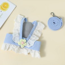 PASTEL PET 寵物蕾絲花朵胸背帶牽繩, 1個, 藍色