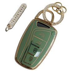 Automatic Beauty Premium TPU 鑰匙殼 + 方晶鋯石鑰匙圈 + 安裝工具 + 電話號碼鑰匙圈 + 高級包裝, 橄欖綠, AH-03