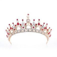 루나글램 작은 진주 크리스탈 셀프 웨딩 티아라 WT348, 골드레드, 1개