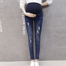 刮痕破損牛仔緊身孕婦褲