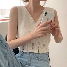 I'M MONG 女款Kudin網眼針織短版無袖T恤