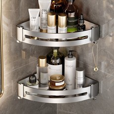 마켓플랜 젠다이 2단 욕실 선반 코너형, 실버, 2개