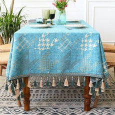 마켓에이 하운드투스 자카드 태슬 식탁보, B그린, 140 x 300 cm