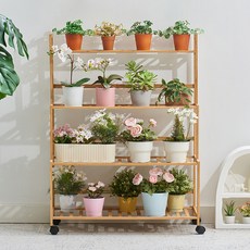 Enplant客廳寬移動式竹子花盆整理架 4層, 木頭, 1個