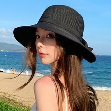 디멜디 여성용용 밀짚 벙거지모자 리본 캡