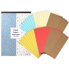 花卉圖案墊襯紙+彩色橫錢信封40p套裝, 隨機發貨, 1套