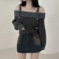 PEONIST 女款吊帶露肩附腰帶針織衫
