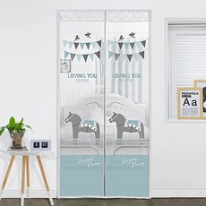 dashop 玄關/房門用 EVA 防風擋風門簾 小馬樂園 透明 120 x 210 cm + 魔鬼氈 6入 + 開門固定磁鐵 隨機出貨 4入, 1套