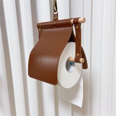 隨處可掛的風格皮革面紙掛套, 棕色