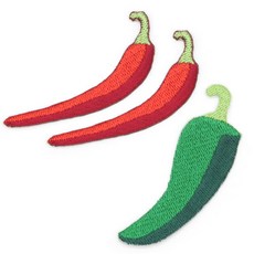 電繡布貼 紅辣椒 2入+綠辣椒, 1套, 紅（紅辣椒）、綠（黃瓜辣椒）