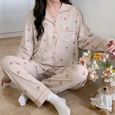 안나앤코 여성용 리본베어 긴팔 잠옷 파자마 상하의 세트