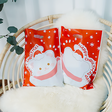 도나앤데코 크리스마스 선물포장 양면 동물친구들 비닐 쇼핑백 레드 중 20p, 족제비