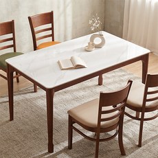 잉글랜더 로이츠 통세라믹 원목 식탁 방문설치, 마블화이트 + 월넛, 4인용