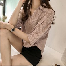 몬드스팟 여성용 스트라이프 7부 블라우스 MO50