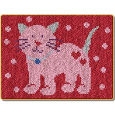 Alode 貓咪地毯 DIY鉤針刺繡套組 英文版 白色印刷網布, 1套, NO_04