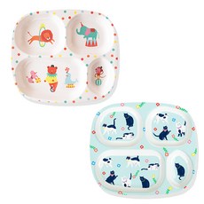 設計款分隔餐盤2件組, 餐盤 2入, 馬戲團款+貓咪款