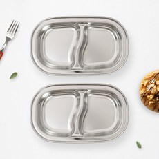 RAONNURI 優質全不鏽鋼2格分格盤 C款, 2個, 單一顏色