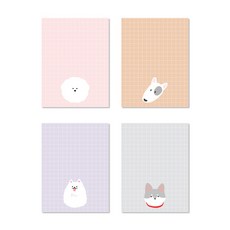 Monolike 便簽紙 4件組, 比熊犬、鬥牛犬、博美犬、柴犬, 1套
