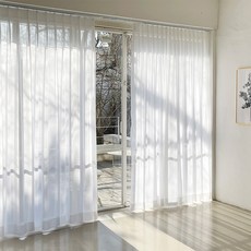 Changane 飄逸雪紡蝴蝶褶內層窗簾, 白色