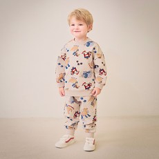 mollimelli 男童款火車恐龍印花長袖衣褲套裝