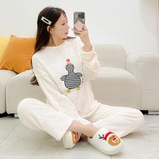 코코드림 여성용 꽈당 오리 세상 여성용 극세사 수면잠옷 상하의 세트