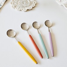 Bogen 可愛茶匙 芥末黃 + 胡蘿蔔橘 + 深綠 + 深粉紅 緞面C套組, 茶匙4種, 1套