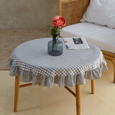까사스토리 베이직 체크 원 테이블 커버, 그레이, 1개, 4인(지름 140cm)