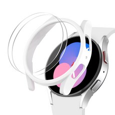 갤럭시 워치 9H 강화유리 보호필름 2p + 베젤링 케이스 세트, 화이트(케이스), 1개