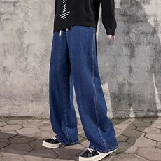 남성용 패션플로우 베이직 와이드 밴딩 데님 팬츠