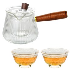 티이야기 내열유리 우드핸들 티포트 380ml + 가을 찻잔 70ml x 2p 세트, 혼합색상, 1세트, 티포트 380ml + 찻잔 70ml x 2p